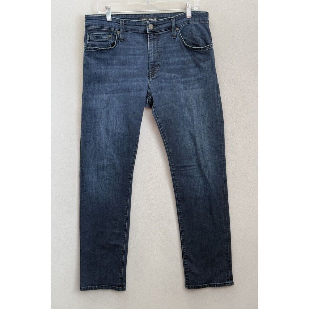 Mavi Jeans Men's Sz 34x32 Mid Rise Relaxed Straight Leg Dark Feather‎ Blue Denim